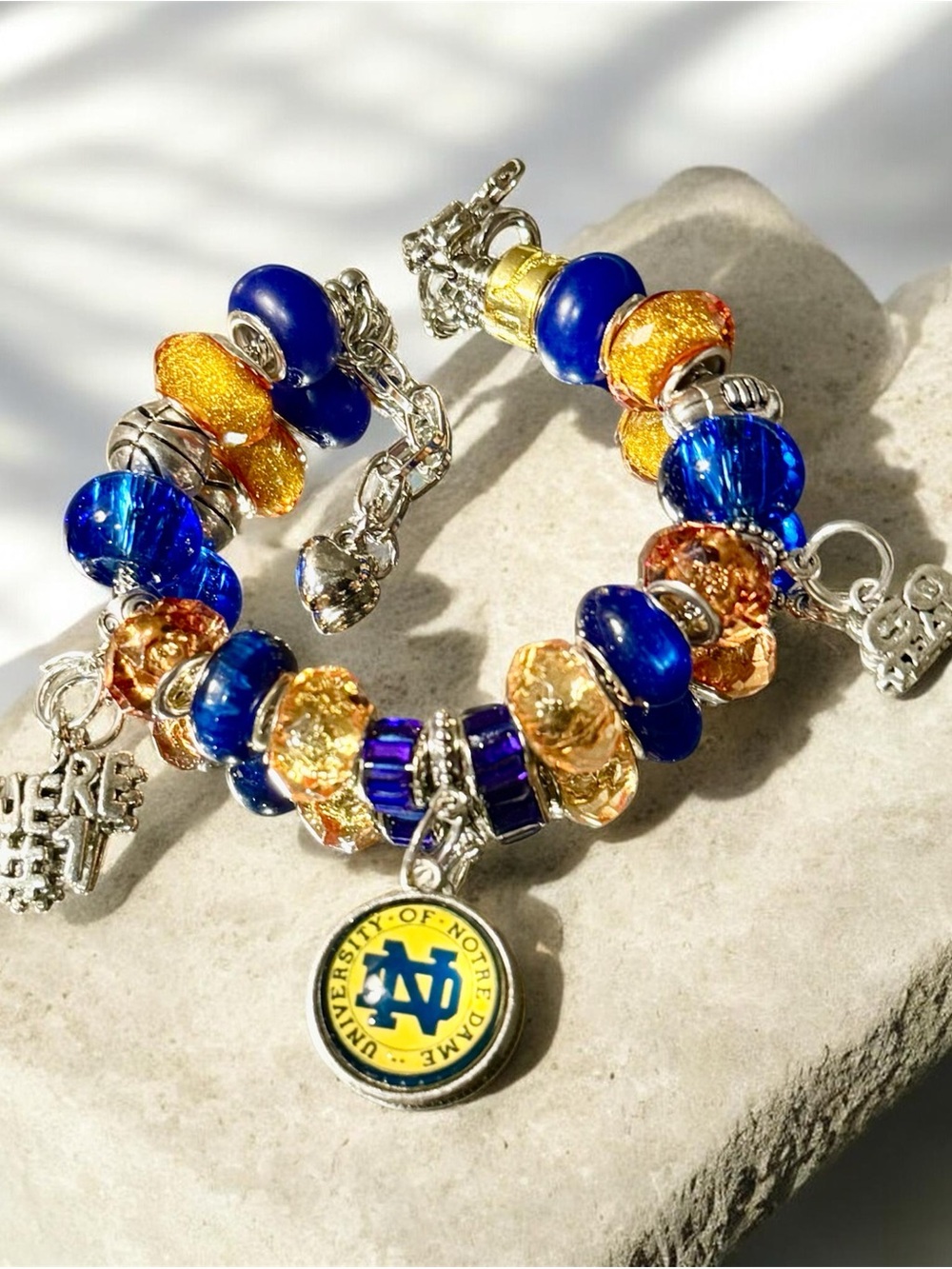 Notre Dame fighting Irish Blue and Gold Charm Bracelet